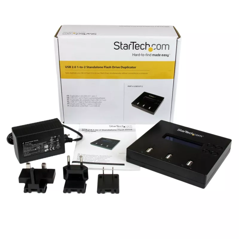 StarTech.com samostatný 1-na-2 duplikátor a vymazávač USB kľúčov, kopírovací stroj pre viacero USB flash diskov, systémová a súborová aj celodisková kópia s 1,5 GB/min, jednoduché a 3-pass vymazanie, LCD displej – TAA