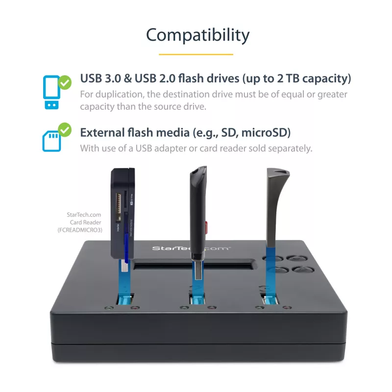 StarTech.com samostatný 1-na-2 duplikátor a vymazávač USB kľúčov, kopírovací stroj pre viacero USB flash diskov, systémová a súborová aj celodisková kópia s 1,5 GB/min, jednoduché a 3-pass vymazanie, LCD displej – TAA