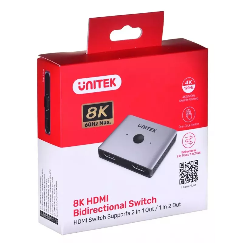 HDMI switch Unitek V1163A 2x1 8K 60 Hz — 2 vstupy na 1 výstup