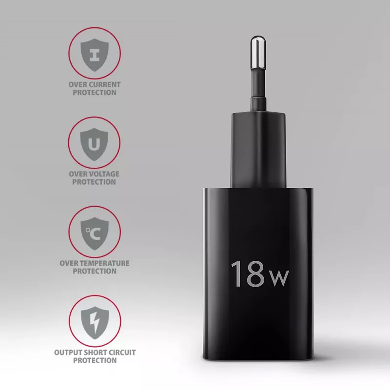 Axagon ACU-QC18 QC 3.0 1× VÝSTUP nástenná nabíjačka 18W, interiérová, AC, čierna