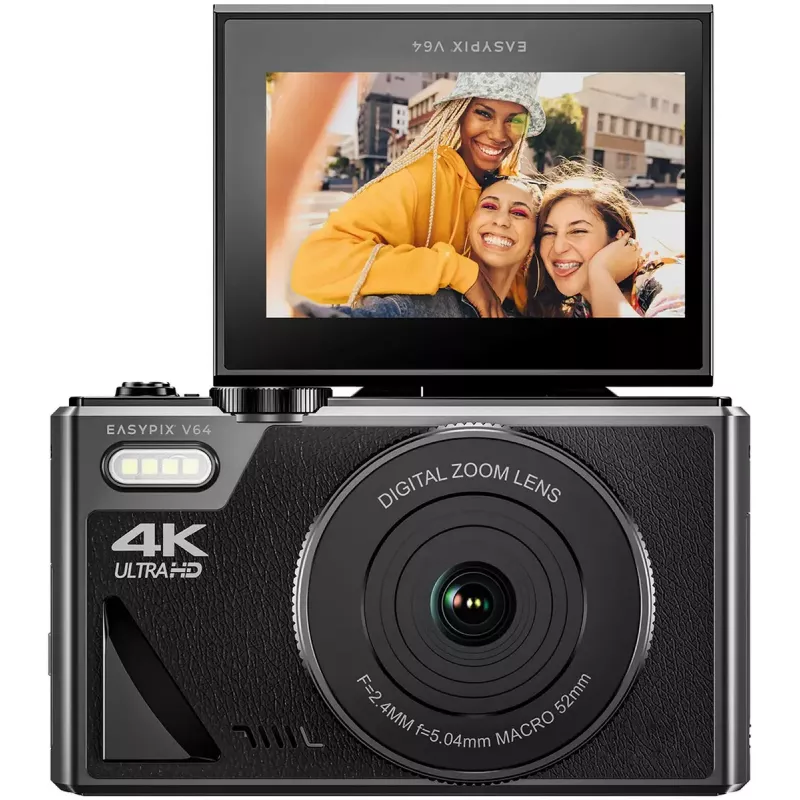Easypix V64 Flip 20203 kompaktný digitálny fotoaparát, 64 MP, video 4K, 3-palcový výklopný displej, 18x digitálny zoom, WiFi