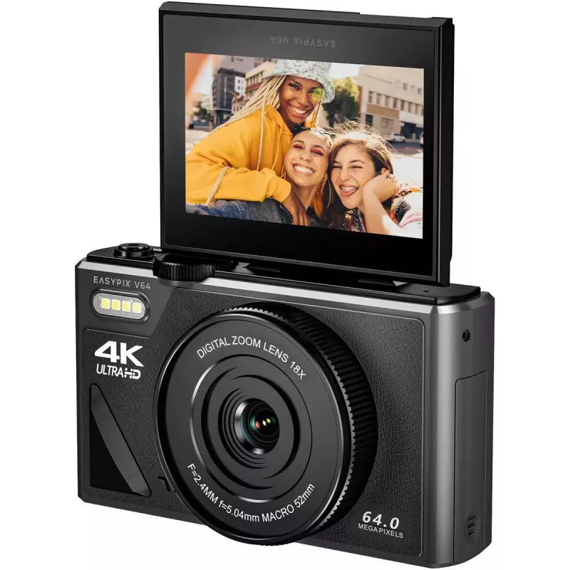 Easypix V64 Flip 20203 kompaktný digitálny fotoaparát, 64 MP, video 4K, 3-palcový výklopný displej, 18x digitálny zoom, WiFi