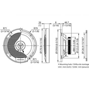 Kenwood KFC-S1676EX auto reproduktory okrúhle 3-pásmové 330 W 2 ks