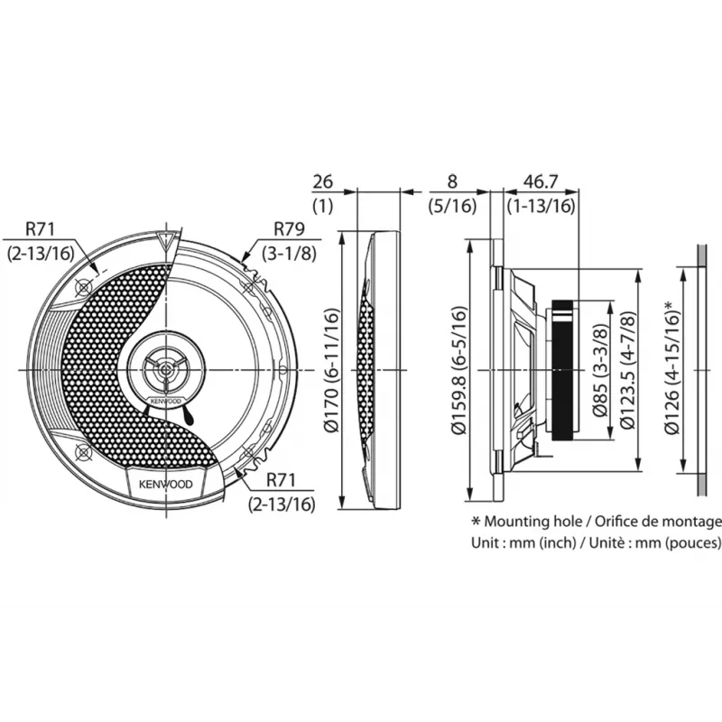Kenwood KFC-S1676EX auto reproduktory okrúhle 3-pásmové 330 W 2 ks
