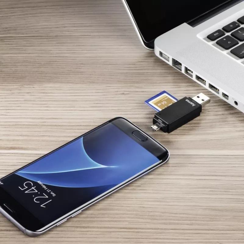 Čítačka kariet Hama Basic USB 2.0 OTG, SD/microSD, čierna