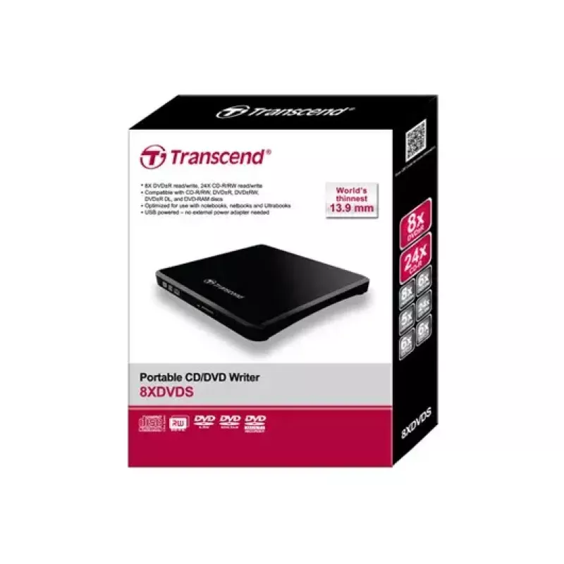 Prenosná DVD vypaľovačka Transcend TS8XDVDS-K, USB 2.0, čierna