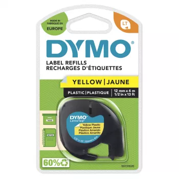 DYMO značkové plastové etikety LetraTag | 12 mm x 4 m rolka | čierna tlač na žltej | viacúčelové samolepiace etikety pre tlačiareň etikiet LetraTag