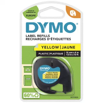 DYMO značkové plastové etikety LetraTag | 12 mm x 4 m rolka | čierna tlač na žltej | viacúčelové samolepiace etikety pre tlačiareň etikiet LetraTag