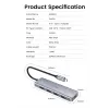 UGREEN 70336 (CM219) rozbočovač USB-C na 4x USB 3.0, 5 Gbps, OTG, napájací port USB-C, kábel 15 cm, sivý