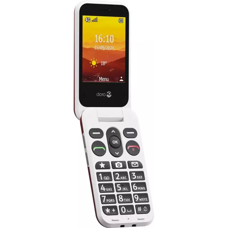 Mobilný telefón Doro Leva L20 4G, 2,8-palcový displej, červeno-biely