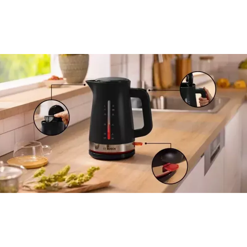 Kanvica Bosch TWK4M223 1,7 l, 2400 W, čierna, bezdrôtová, skryté vyhrievacie teleso