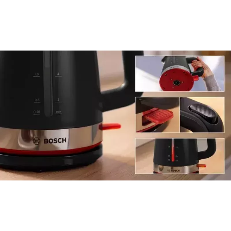 Kanvica Bosch TWK4M223 1,7 l, 2400 W, čierna, bezdrôtová, skryté vyhrievacie teleso