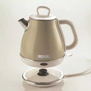Ariete 2868 Vintage 1 L dizajnová elektrická kanvica z nerezovej ocele na nálevy, čaj a bylinkové nápoje, automatické vypnutie, ergonomická rukoväť, 1 liter, 1600 W, svetlobéžová