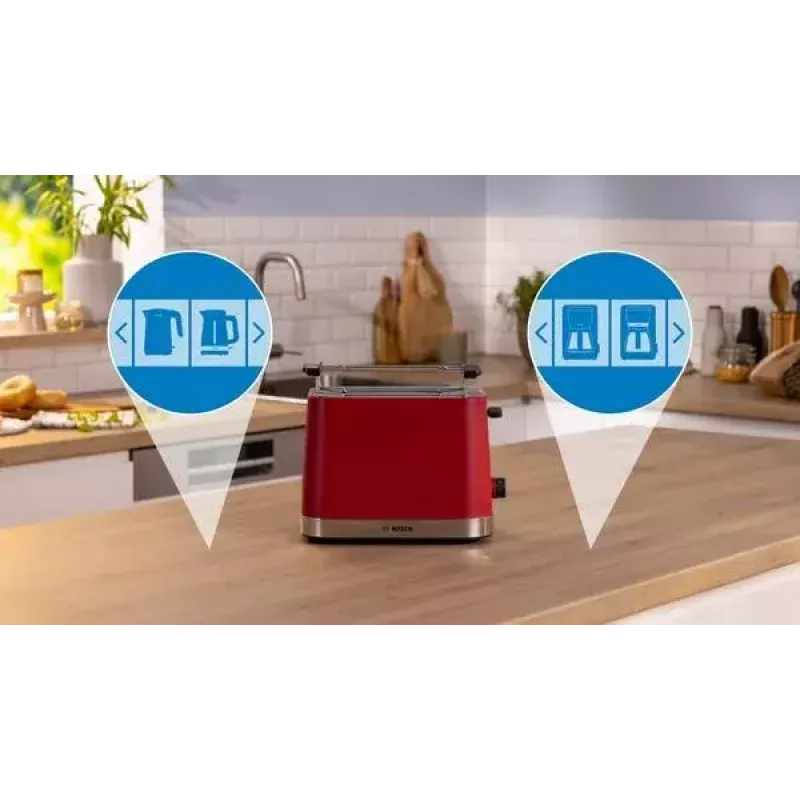 Hriankovač Bosch TAT4M224 2 plátky 950 W červená nehrdzavejúca oceľ