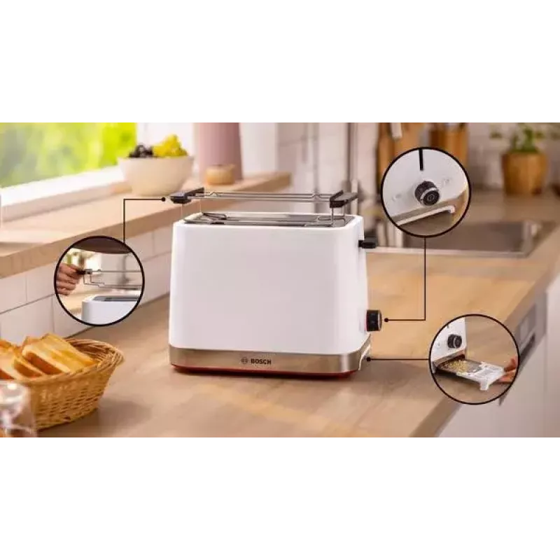 Hriankovač Bosch TAT4M221 2 plátky 950 W biela nehrdzavejúca oceľ