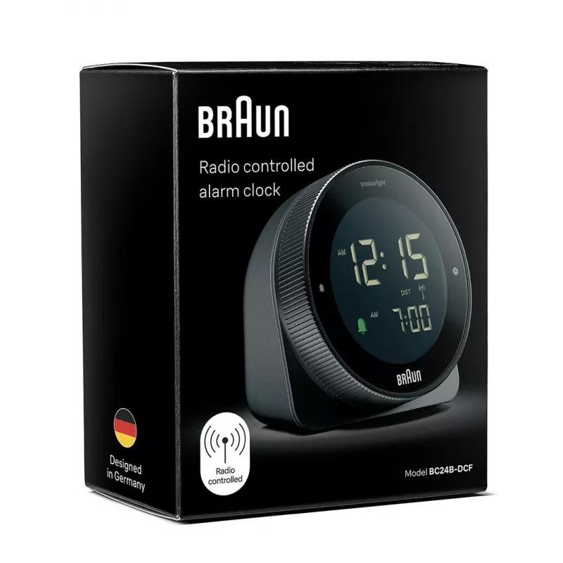 Rádiový budík BRAUN BC 24 B DCF čierny – rádiom riadený budík s digitálnym displejom