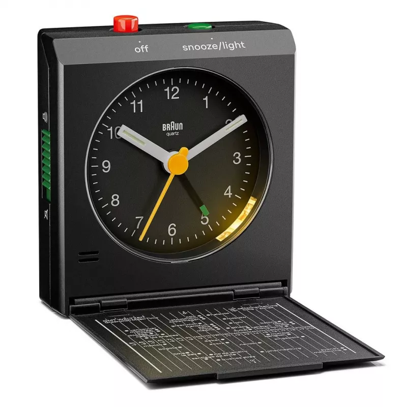 Budík BRAUN BC 05 B Quartz Foldable čierny — kompaktný cestovný budík