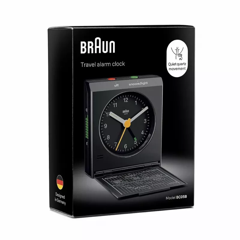Budík BRAUN BC 05 B Quartz Foldable čierny — kompaktný cestovný budík