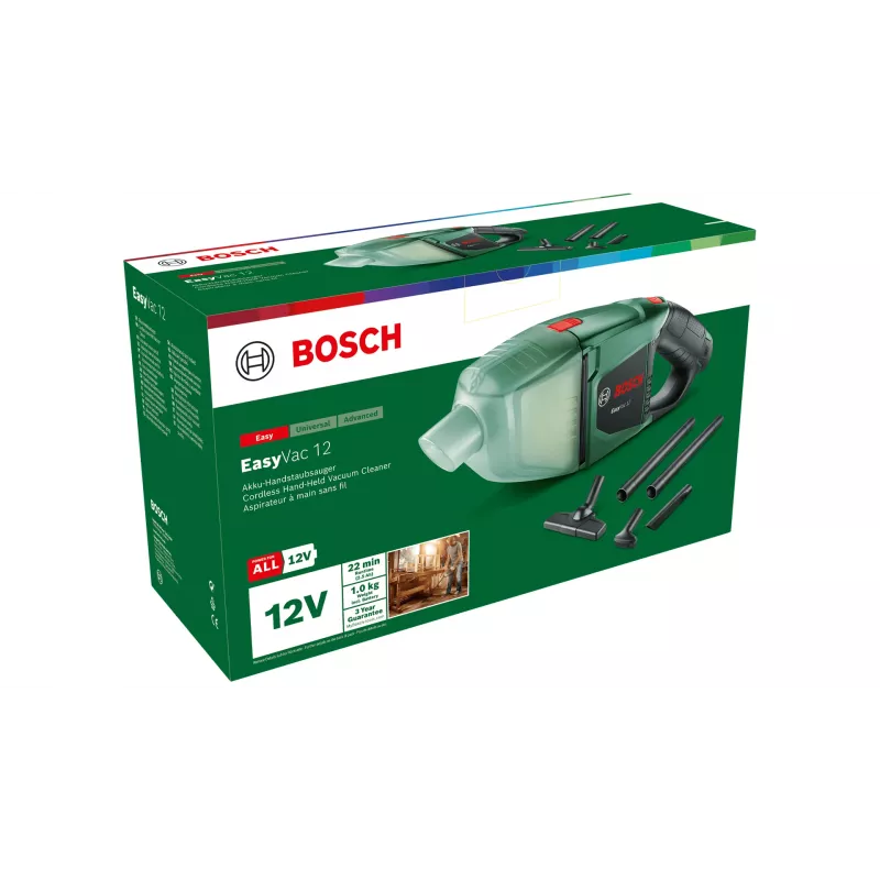 Bosch EasyVac 12 06033D0001 bezdrôtový ručný vysávač, 12 V, zelený, s batériou a nabíjačkou
