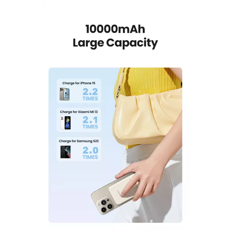 Ugreen 25208 Powerbank 10000 mAh bezdrôtové nabíjanie béžová