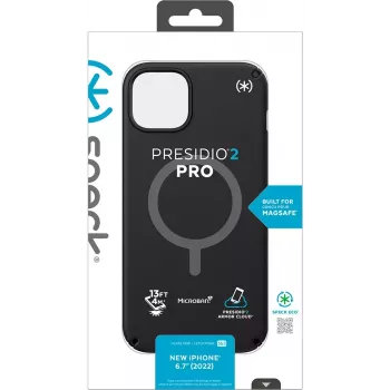 Speck Presidio2 Pro + MS Apple iPhone 14 Plus/15 Plus čierne – s Microban robustné ochranné puzdro
