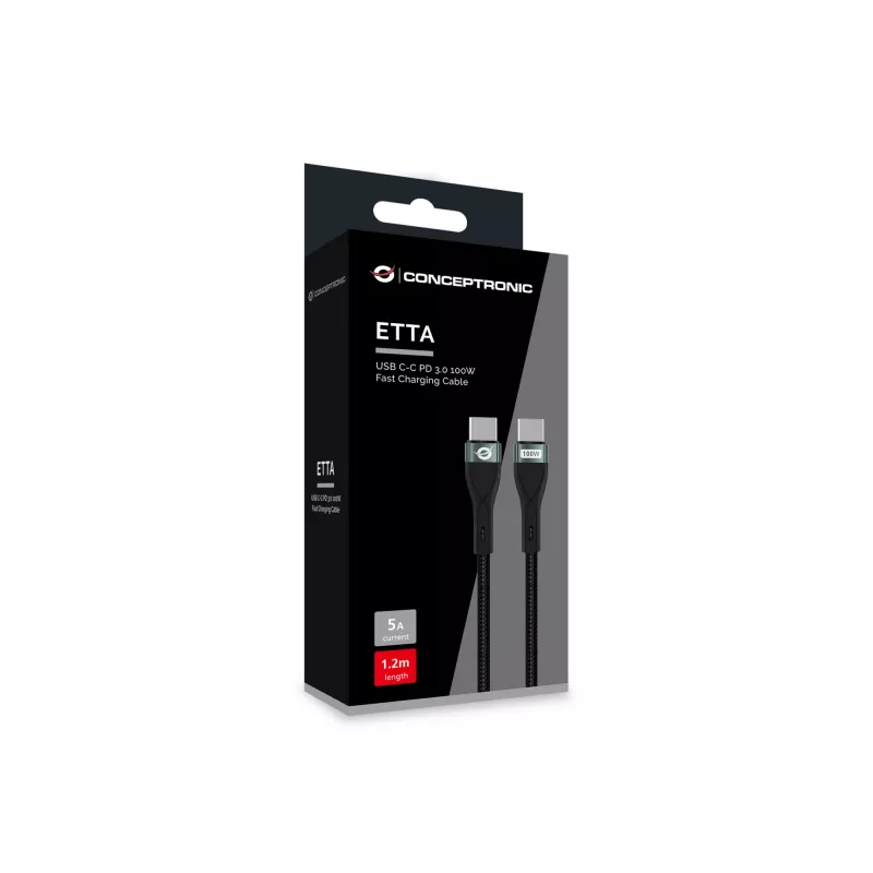 Conceptronic ETTA01B12 USB-C-C PD 3.0 100W rýchlonabíjací kábel 1,2 m, 20V 5A, 480 Mbit/s, E-Mark