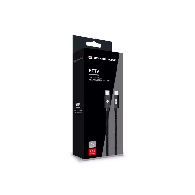 Conceptronic ETTA03B12 USB-C-USB-C PD 3.1 240 W rýchlonabíjací kábel 1,2 m, 48 V 5 A, 480 Mbit/s, E-Mark