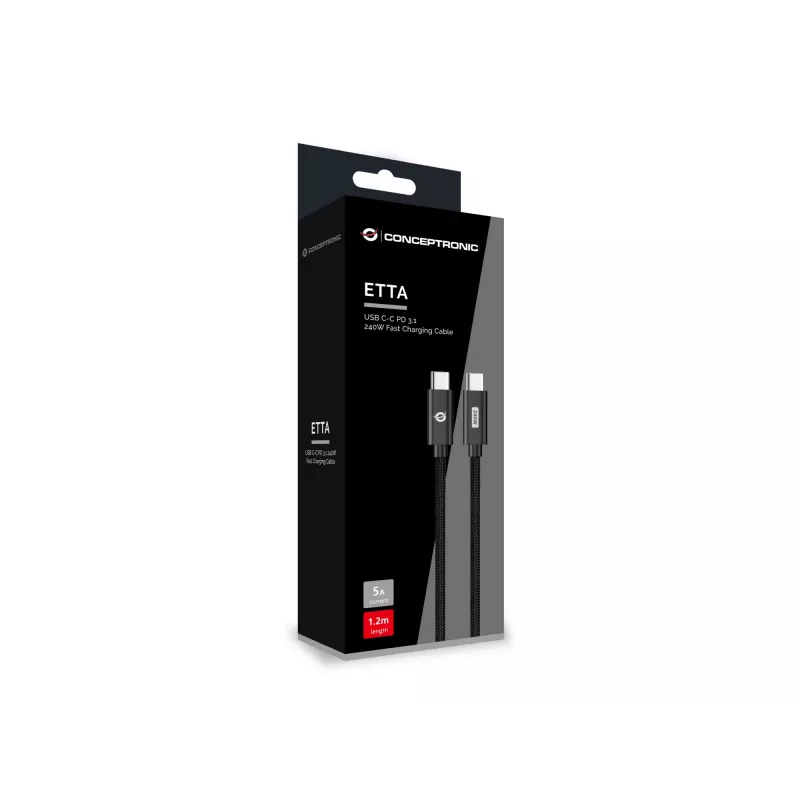 Conceptronic ETTA03B20 USB-C-USB-C PD 3.1 240 W rýchlonabíjací kábel, 2 m, 48 V/5 A, 480 Mbit/s, E-Mark