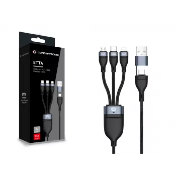 Conceptronic ETTA05B15 USB 3-in-1 PD 3.0 60W nabíjací kábel 1,5 m, 20V 3A, 480Mbps