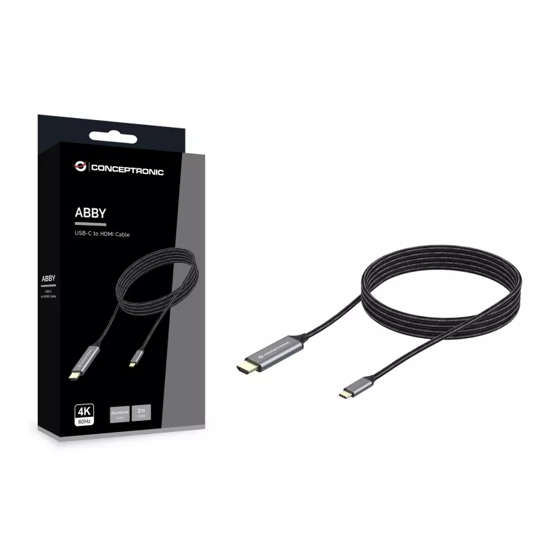 Conceptronic USB-C na HDMI kábel, konektor samec na konektor samec, 4K 60 Hz, 2 m, USB Type-C, HDMI, konektor samec, konektor samec, rovný