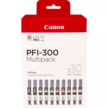 Canon PFI-300 atramentová kazeta 10 ks originálna čierna, modrá, cyan, sivá, purpurová, fotografia čierna, photo purpurová, červená, žltá