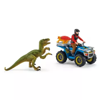 schleich Dino-Quad - Útek pred Velociraptorom, dinosaury a sopka, výskumná stanica, 4 roky, viacfarebné, plast