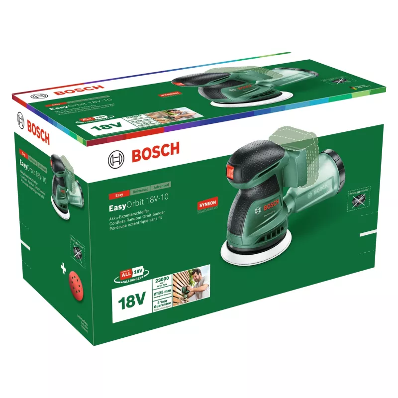Bosch EasyOrbit 18V-10 (Baretool), excentrická brúska, čierna, zelená, plast, Nemecko, 23000 ot/min, 1 mm