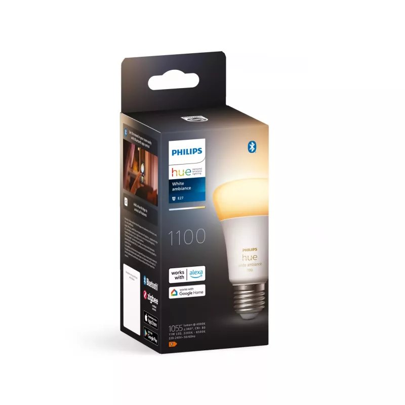Philips Hue White ambience A60 – E27 smart žiarovka – 1100, Smart žiarovka, Bluetooth/Zigbee, biela, LED, E27, A60