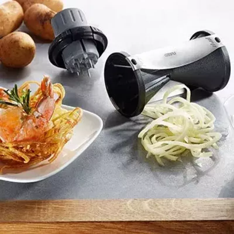 Ručný špirálový krájač GEFU Spirelli 2.0 čierny strieborný plast nerez