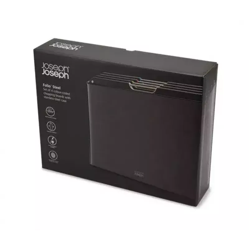Joseph Joseph Folio Steel sada 4 krájacích dosiek s puzdrom, Carbon Black (60171)
