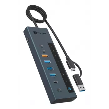 RAIDSONIC ICY BOX 9-in-1 hub s Power Delivery, USB 3.2 Gen 2 Type-C/Type-A host, hliník, modrá