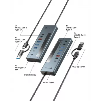 RAIDSONIC ICY BOX 9-in-1 hub s Power Delivery, USB 3.2 Gen 2 Type-C/Type-A host, hliník, modrá