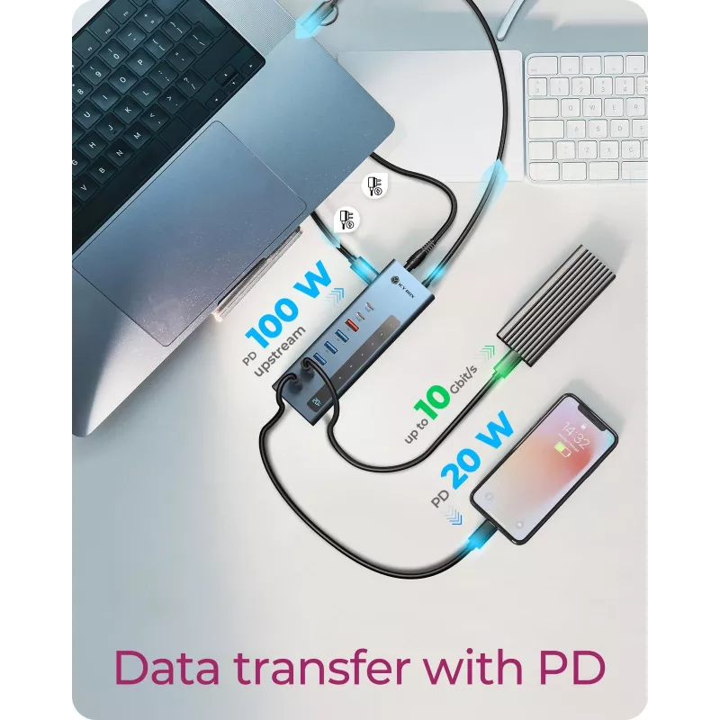 RAIDSONIC ICY BOX 9-in-1 hub s Power Delivery, USB 3.2 Gen 2 Type-C/Type-A host, hliník, modrý