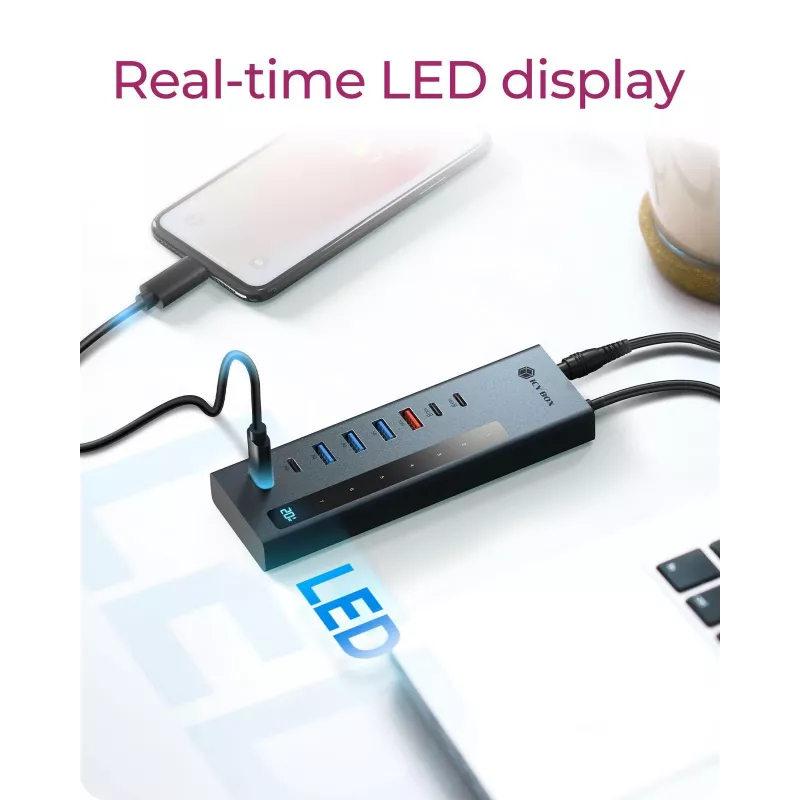 RAIDSONIC ICY BOX 9-in-1 hub s Power Delivery, USB 3.2 Gen 2 Type-C/Type-A host, hliník, modrý