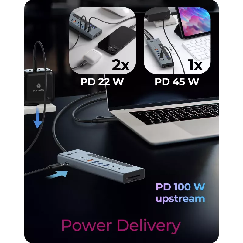 ICY BOX 11-in-1 USB Type-C hub so čítačkou kariet a PD
