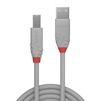Lindy 2m USB 2.0 Type-A-na-B kábel, Anthra Line, sivý, 2 m, USB A, USB B, USB 2.0, 0,48 Gbit/s, sivý