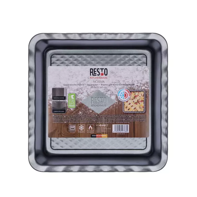 Zapekacia forma na lasagne Resto Kitchenware 96115 obdĺžniková uhlíková oceľ 255x255x50 mm