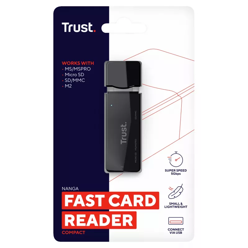 Trust Nanga 21935 čítačka kariet, USB 3.1 Gen 1, Type-A, SD/microSD/MS, čierna