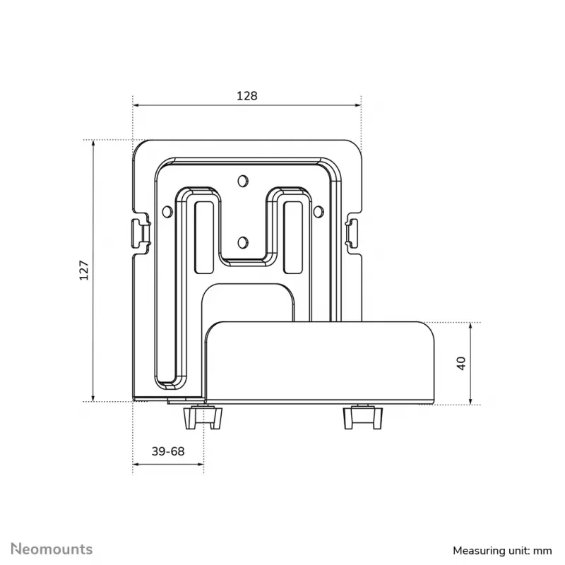 Neomounts AWL-450BL držiak na multimediálny prehrávač, univerzálny, vhodný aj pre Apple TV, 5 kg, hĺbka 47–76 mm, 128 mm, oceľ, čierny