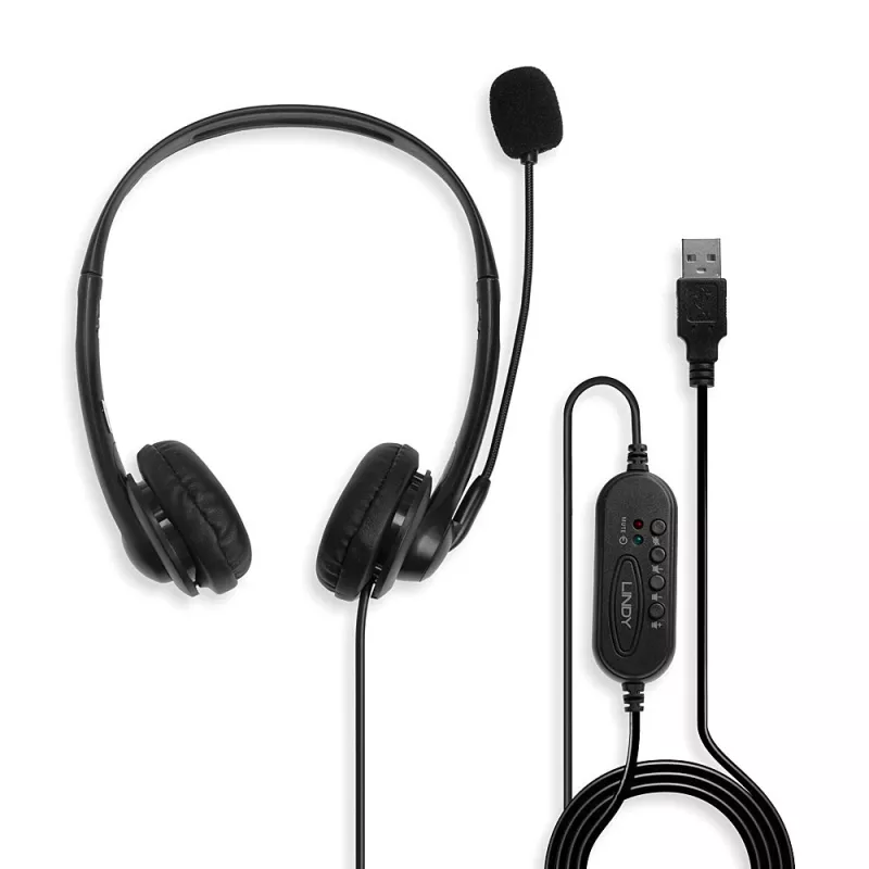 Headset Lindy USB Type-A káblový headset s inline ovládaním