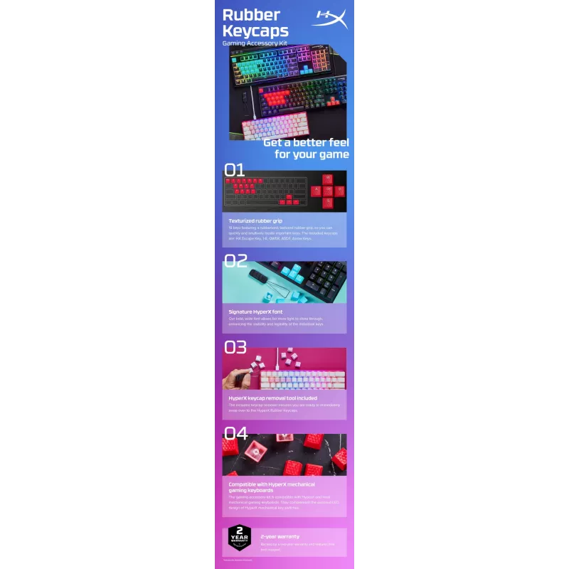 HyperX Rubber Keycaps sada klávesnicových krytiek herné príslušenstvo ružová US rozloženie pre HyperX a spínače typu Cherry MX
