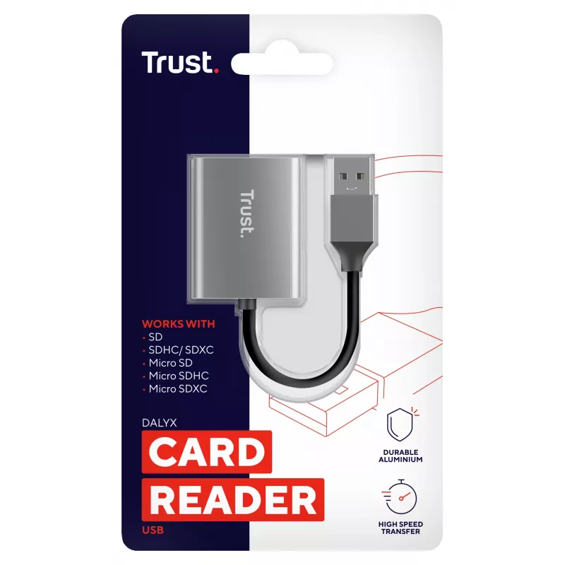Trust Dalyx 24135 čítačka kariet, USB 3.2 Gen 1, microSD/SD/SDHC/SDXC, strieborná