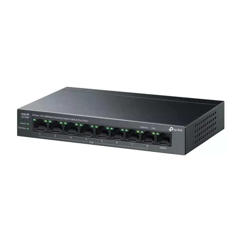 TP-Link LiteWave LS109P sieťový switch neupravovaný Fast Ethernet (10/100) Power over Ethernet (PoE) čierny