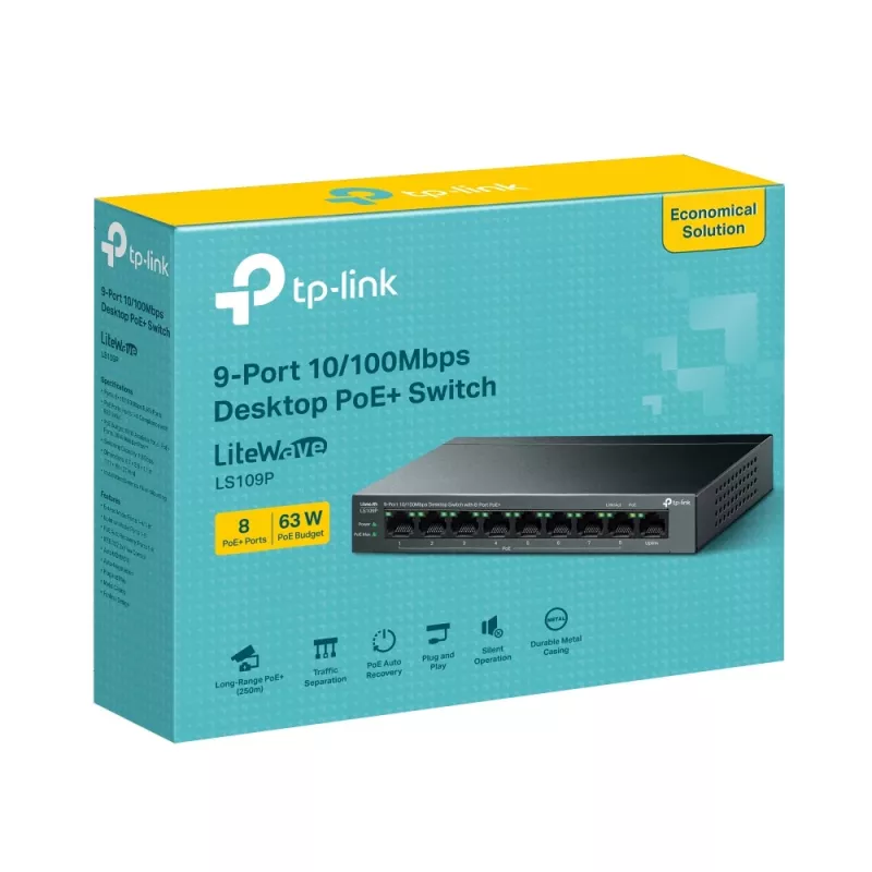 TP-Link LiteWave LS109P sieťový switch neupravovaný Fast Ethernet (10/100) Power over Ethernet (PoE) čierny
